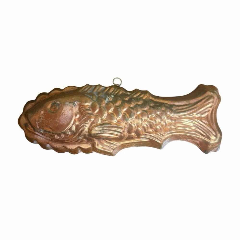 Vintage Copper Fish Mold Tin Lined Wall Hanging Kitchen Decor